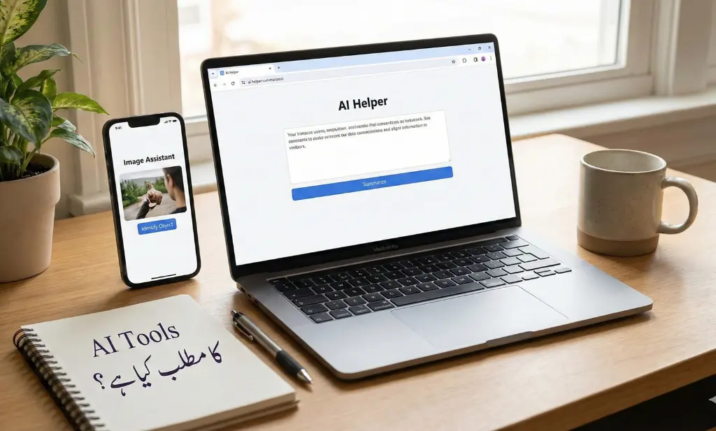 Simple AI tools helping users on laptop and smartphone