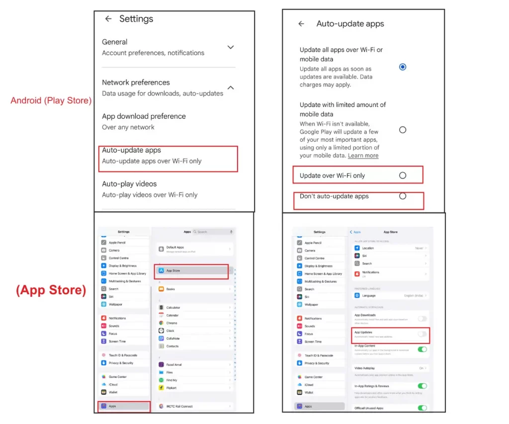 Android Play Store اور iPad App Store میں auto app update بند کرنے کا طریقہ