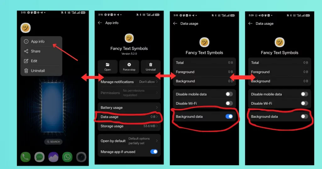 موبائل میں بیک گراؤنڈ ڈیٹا بند کرنے کی اسکرین شاٹ تصویر