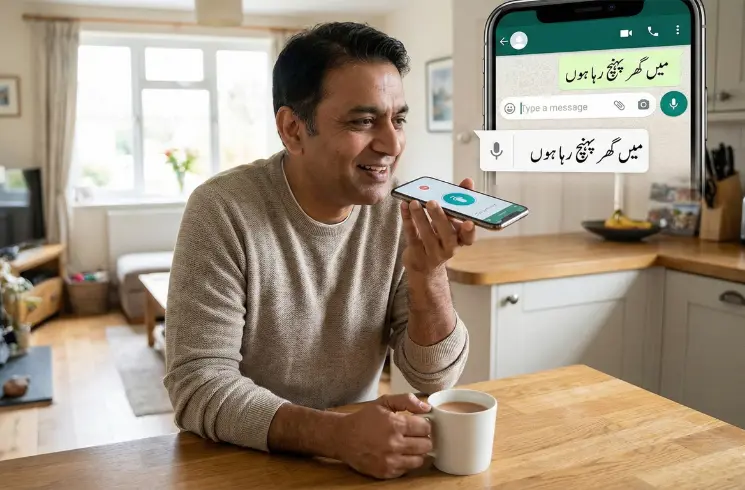 User using Urdu voice typing for simple daily writing tasks