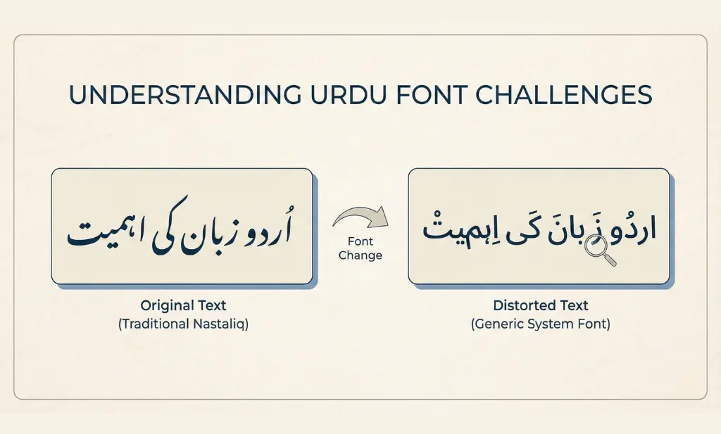 اردو فونٹ تبدیل کرنے سے تحریر خراب ہونے کی مثال