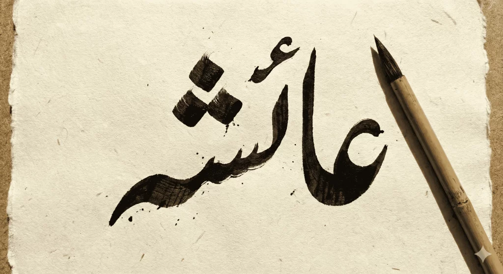 Brush-style female Urdu name calligraphy with expressive ink strokes