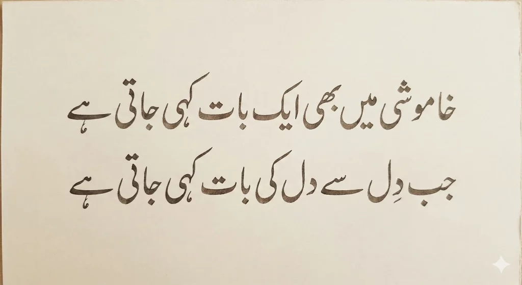 Emotional Urdu poetry calligraphy with expressive Nastaliq strokes created using AI