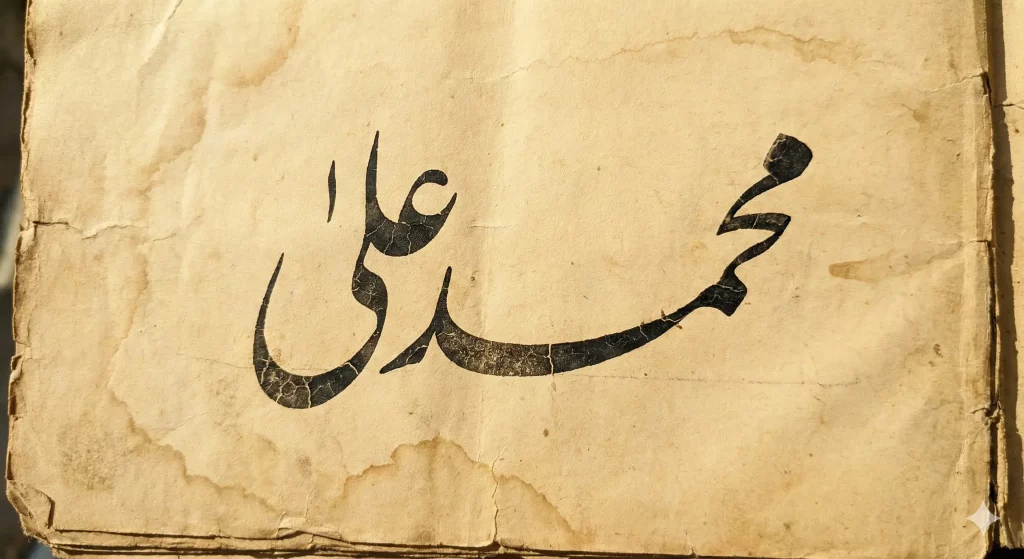 Vintage male Urdu name calligraphy on antique manuscript-style background