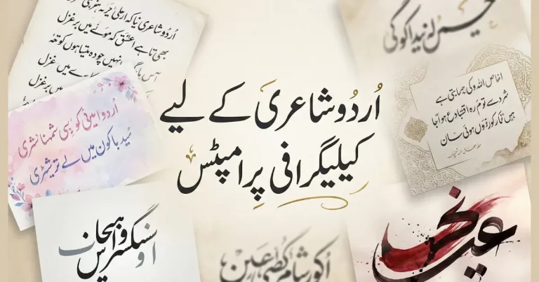 Urdu Shayari Calligraphy AI Prompts featured image showing multiple Urdu poetry calligraphy styles