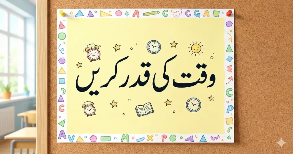 وقت کی قدر کریں – بچوں کے لیے اردو کیلیگرافی